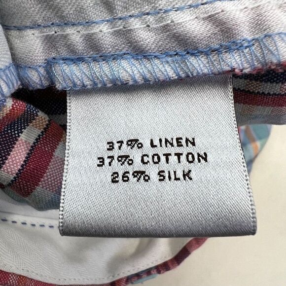 Peter Millar Madras Shorts Men's Size 38 Cape Red Golf Outdoors Plaid Linen - Picture 7 of 9